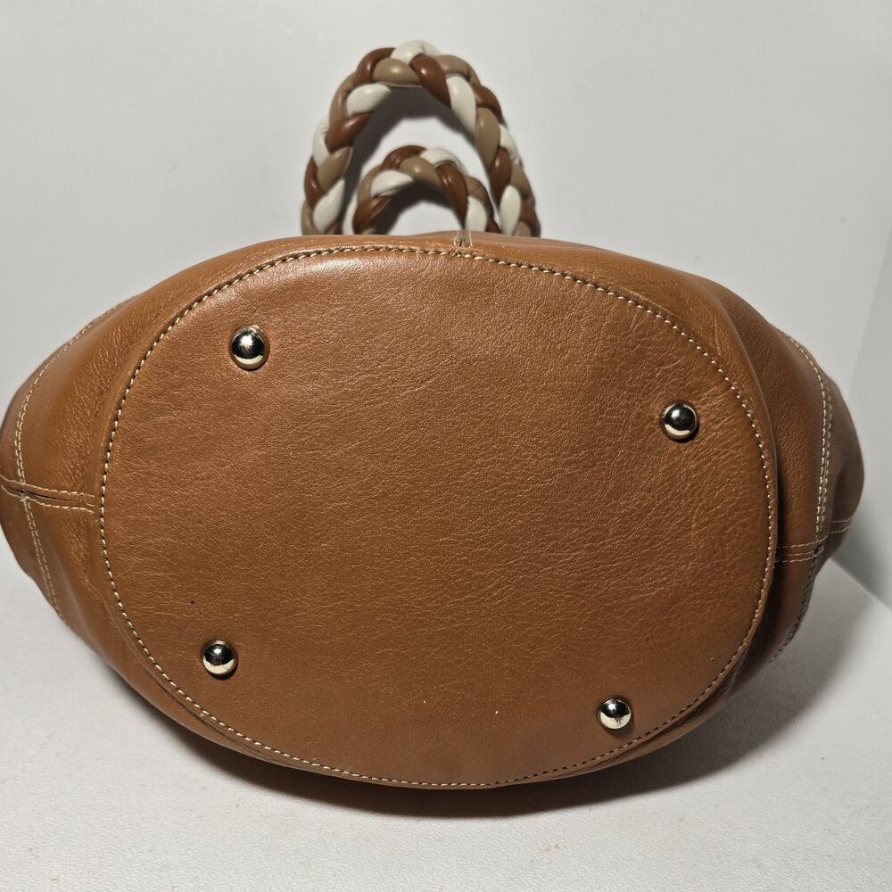 AQUA MADONNA Tan Cow Hide Leather Satchel Bag Women's Shoulder Bag Large - Picture 5 of 11